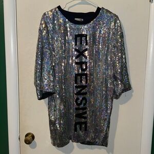 Fashion Nova Glittering Silver Sequin T-Shirt Dress